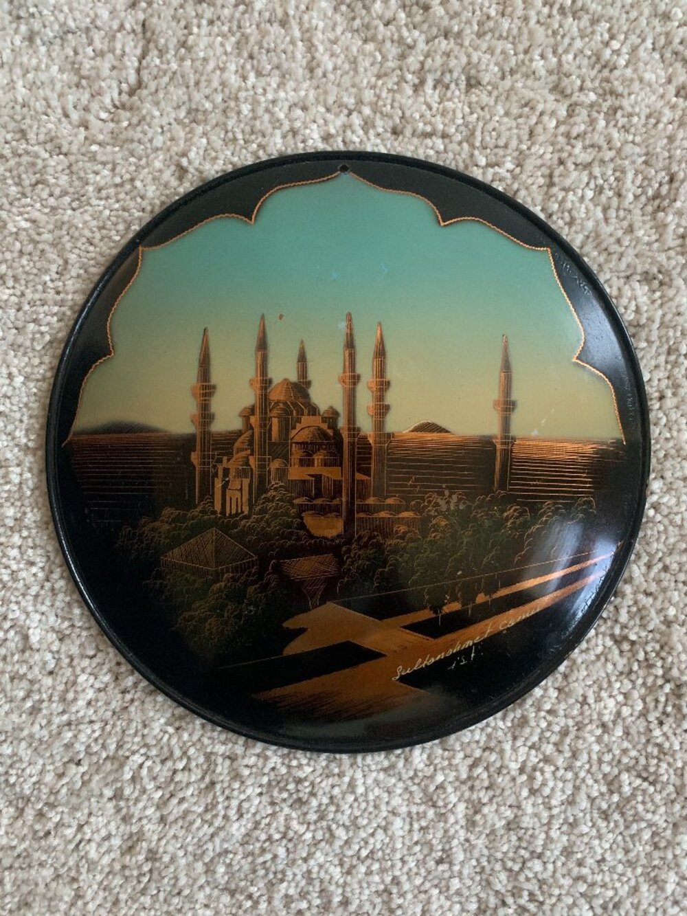 Mid-Century Turkish Etched Copper Enamel Wall Art – 7.75 inches